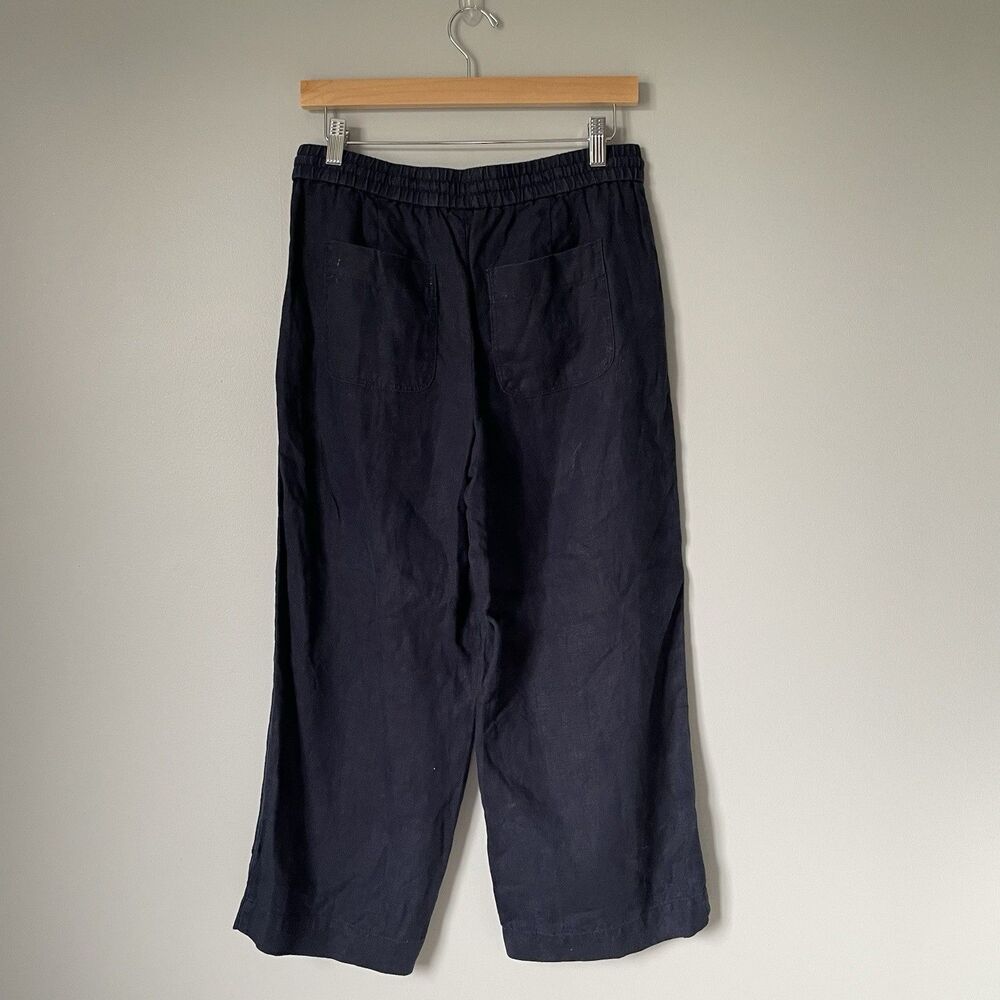 Talbots Cottagecore 100% Linen Cropped Wide Leg Pants Navy Blue Women's Size 2 - Picture 2 of 12